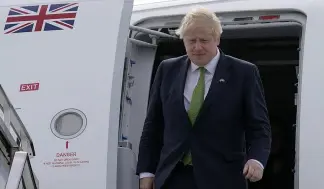  ?? ?? Boris Johnson exits the plane upon arriving at Stockholm's airport on 11 May 2022