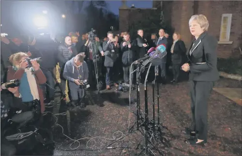  ?? PICTURE: PA WIRE. ?? Prime Minister Theresa May speaks outside Stormont House in Belfast, after crunch talks ended without a power sharing deal. NO DEAL: