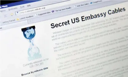  ?? Photograph: Nicholas Kamm/ AFP/Getty Images ?? A view of the WikiLeaks homepage in November 2010 after it began publishing leaked diplomatic cables.