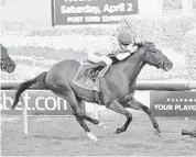  ?? LAUREN KING/COURTESY ?? In the Fort Lauderdale Stakes on Saturday, Julien Leparoux rode Heart to Heart to victory.
