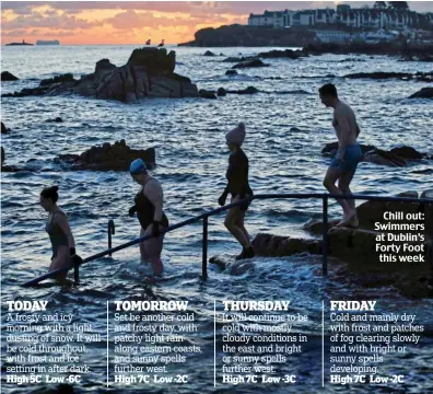  ?? ?? Chill out: Swimmers at Dublin’s Forty Foot this week