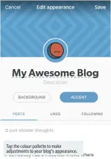  ??  ?? Tap the colour pallette to make adjustment­s to your blog’s appearance.