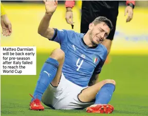  ??  ?? Matteo Darmian will be back early for pre-season after Italy failed to reach the World Cup