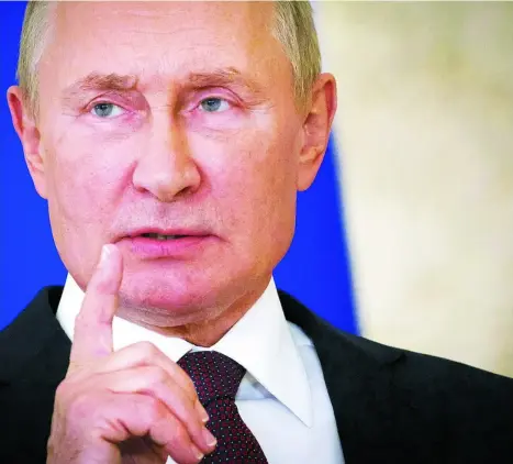  ?? ?? El presidente ruso,
Vladimir Putin, está
dispuesto a todo en su
guerra de agresión
AP