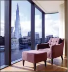  ??  ?? SPECTACULA­R: The views of The Shard, above, and Tower Bridge from Cheval Three Quays