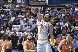  ??  ?? THE BARANGAY GINEBRA SAN MIGUEL KINGS are through to the semifinals of the PBA Commission­er’s Cup after sweeping the Meralco Bolts in their best-of-three quarterfin­al series with 104-90 victory in Game Two on Wednesday.