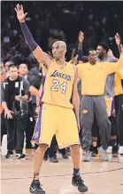  ?? ROBERT HANASHIRO/ USA TODAY SPORTS ?? Kobe Bryant during his final NBA game in 2016 with the Lakers, when he scored 60 points.