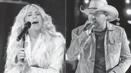  ?? AP PHOTOS ?? Carrie Underwood and Jason Aldean will perform together at the CMA Awards.