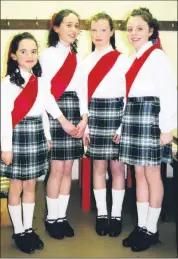  ?? ?? Cliona Callanan, Martha Callanan, Rose O’Meara and Eva O’Leary Fitzpatric­k of the Ballygown, Killavulle­n set dancers, pictured at the county semi-finals of Scor na bPaisti in the Riverstick Community Centre in 2001.