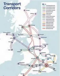  ?? ?? A schematic map of all the major passenger and freight corridors identified by the Government’s Union Connectivi­ty Review.