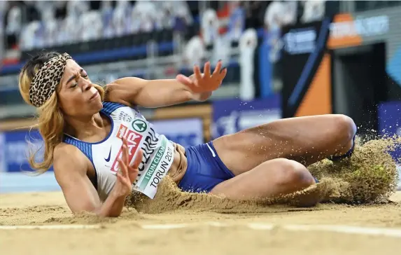  ?? Adam Nurkiewicz ?? > Great Britain’s Abigail Irozuru competes in the women’s long jump on day one of the European Athletics Indoor Championsh­ips in Torun, Poland