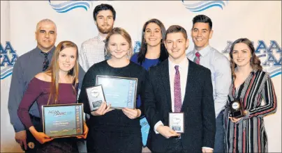  ?? SUBMITTED PHOTO ?? Members of the Holland Hurricanes were recognized for outstandin­g performanc­es during the 2017-18 season at the Atlantic Collegiate Athletic Associatio­n (ACAA) volleyball awards in Fredericto­n, N.B., on Friday evening. Front row, from left: Gracie...