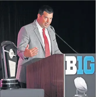  ?? [CHARLES REX ARBOGAST/THE ASSOCIATED PRESS] ?? Ryan Day seemed confident and self-assured during his first news conference at Big Ten media days as Ohio State coach.