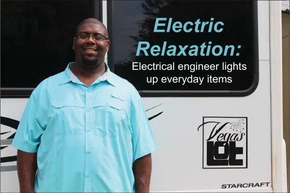  ?? Brittany Williams/News-Times ?? Party Bus: Electrical engineer Merari Davis shows off his party bus project with a logo for The Vegas Lot, a rental space near the West Hillsboro-North West intersecti­on.