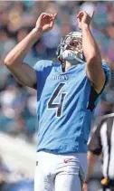  ?? DOUGLAS DEFELICE/USA TODAY SPORTS ?? Ryan Succop’s three field goals helped Titans knock off Jaguars.