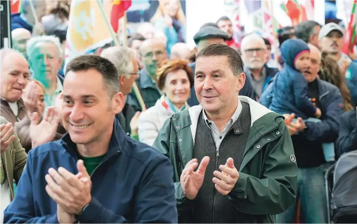  ?? EP ?? El líder de Bildu, Arnaldo Otegi, ayer, en un acto de la formación abertzale en Bilbao