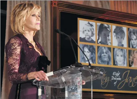  ?? RICK DIAMOND/GETTY IMAGES ?? Oscar-winning actress Jane Fonda speaks at GCAPP Eight Decades of Jane in celebratio­n of her 80th birthday in Atlanta earlier this month. The political activist works to reduce teen pregnancy and is also speaking up about the widespread sexual...