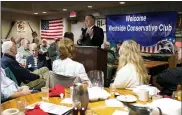  ?? CHARLIE NEIBERGALL — THE ASSOCIATED PRESS ?? Former Secretary of State Mike Pompeo speaks at the West Side Conservati­ve Club on Friday in Urbandale, Iowa.