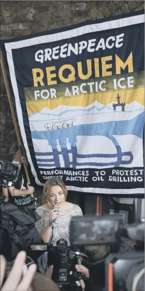  ?? PICTURE: PA WIRE ?? ICE QUEEN: Charlotte Church speaking to the media outside Shell’s London HQ as part of a protest with Greenpeace against Arctic drilling