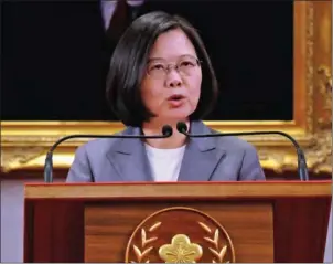  ?? SAM YEH/AFP ?? Taiwanese President Tsai Ing-wen speaks during a press conference at the Presidenti­al Office in Taipei on August 21. Tsai has resigned as head of the ruling party.