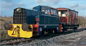  ?? MARTIN DOE ?? Above: Sentinel and brake van at the very end of the new extension in December 2019.