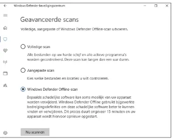  ??  ?? Windows Defender is een prima beschermer tegen allerlei digitaal gespuis. Er zit zelfs een offline scanner in die extra grondig kan scannen.