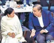 ?? MINT ?? West Bengal CM Mamata Banerjee with RIL CMD Mukesh Ambani in West Bengal on Tuesday