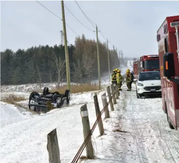  ?? Bill Atwood. ?? A single-vehicle rollover brought emergency crews to Hutchison Road in Wellesley Township on Monday morning.