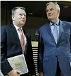  ??  ?? U- turn... Eurocrat Michel Barnier, right, with the UK’s Lord Frost