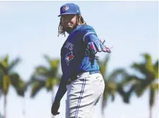  ??  ?? Third baseman Vladimir Guerrero Jr. came to camp in good shape and he’s hoping to cut down on his team-leading 17 errors from 2019.