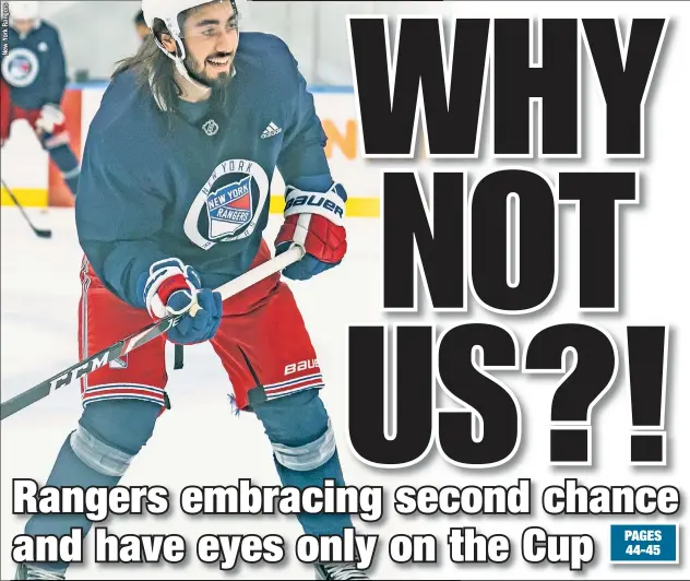  ??  ?? Mika Zibanejad is all smiles as the Rangers return to the ice as a team for the first time since March and prepare to make a Stanley Cup run.