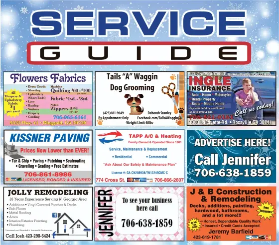  ??  ?? “Ask About Our Safety &amp; Maintenanc­e Plan” SERVING NORTH GEORGIA FOR OVER 40 YEARS. • Honest, Dependable Quality Work • Insured • Credit Cards Accepted