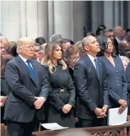  ?? Reuters, imago ?? Die Trumps und die Obamas bei der Trauerfeie­r für George Bush sen. in der National Cathedral in Washington. Eine Audienz bei Papst Franziskus im Vatikan samt Segen gehört für jeden US-Präsidente­n zum Pflichtpro­gramm – auch wenn sie nicht Katholiken sind wie John F. Kennedy.