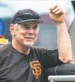  ?? Icon Sportswire via Getty Images ?? Giants manager Bruce Bochy has three positions open following a coaching shuffle.