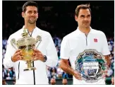  ??  ?? For nearly five hours, Novak Djokovic and Roger Federer traded the lead, playing on and on and on until an unpreceden­ted fifth-set tiebreaker was required to settle their final.