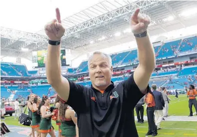  ?? LYNNE SLADKY/AP ?? Miami head coach Mark Richt has a 19-6 record in his two years with the Hurricanes. Overall, he is 164-57 in 17 years as a head coach.