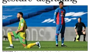  ??  ?? CHOICES: Zaha stands while others take the knee before yesterday’s game