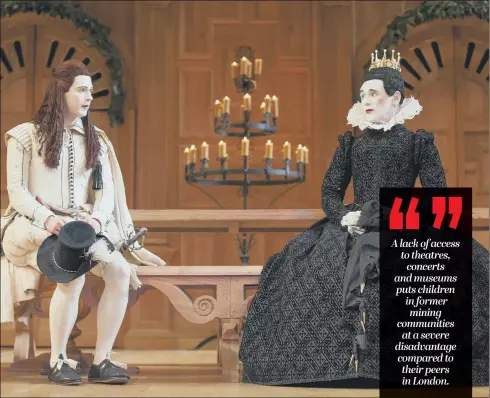  ??  ?? Mark Rylance as Olivia, right, and Samuel Barnett as Viola in the Globe Theatre’s all-male production of Shakespear­e’s Twelfth Night.
