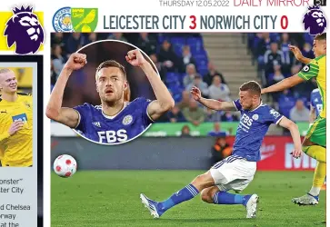  ?? ?? VARD WORK Jamie Vardy slides home his second goal as Leicester eased to the three points