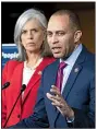  ?? AP/J. SCOTT APPLEWHITE ?? Democratic Caucus ChairmanRe­p. Hakeem Jeffries of New York, with Vice Chairman Rep. Katherine M. Clark of Massachuse­tts, said Wednesday that most House Democrats would vote for the border security compromise.