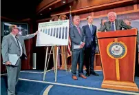  ?? AFP ?? Republican Senator Bernie Sanders, flanked by Democrats, at a news conference critical of his party’s tax and budget plan in Washington DC. —