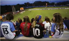  ??  ?? Young spectators take in a Sky Blue match earlier this season at Yurcak Field in Piscataway, New Jersey. Photograph: Kena Betancur/AFP/Getty Images