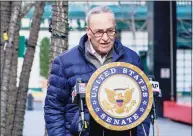  ?? Mary Altaffer / Associated Press ?? Senate Minority Leader Chuck Schumer, D-N.Y., speaks to reporters during a news conference in New York on Tuesday.