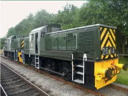  ??  ?? Class 14 Teddy Bear D9520, with D9555, run round their train at Rawtenstal­l on the East Lancashire Railway on July 26, 2014. D9520 has now been sold to an unknown buyer. (Wikimedia Commons/peterskuce)