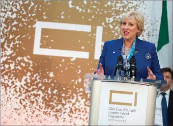 ??  ?? Minister Heather Humphreys TD, at the announceme­nt of Creative Ireland, the major culture and creativity cross-Government­al initiative.