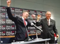  ?? BRIAN HILL/DAILY HERALD ?? Democrats Sean Casten (left) and Bill Foster celebrate their victories on Tuesday.