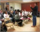  ?? EVAN BRANDT — DIGITAL FIRST MEDIA ?? Johnny Corson, president of the Pottstown Chapter of the NAACP, addresses a March meeting about racial bias in education funding in Pennsylvan­ia.