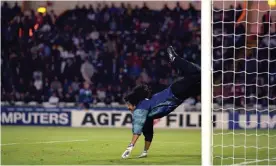  ??  ?? René Higuita’s scorpion kick was the defining moment of Colombia’s friendly with England at Wembley in 1995. Photograph: Ross Kinnaird/Empics