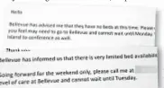  ??  ?? Correction Department records indicating Bellevue Hospital’s lack of space for mentally ill, often dangerous, inmates.