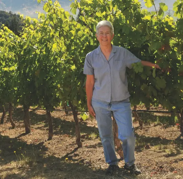  ??  ?? Above: Carole Meredith with her vines, which include Syrah and Mondeuse Noire, rather than the typical Napa Cabernet Sauvignon